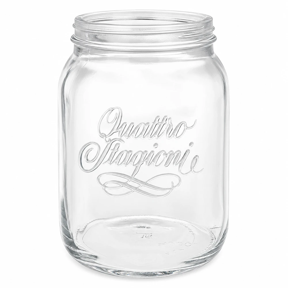 Pot ménager Quattro Stagioni 2000ml avec logo Pot de conservation transparent sans couvercle sur fond blanc