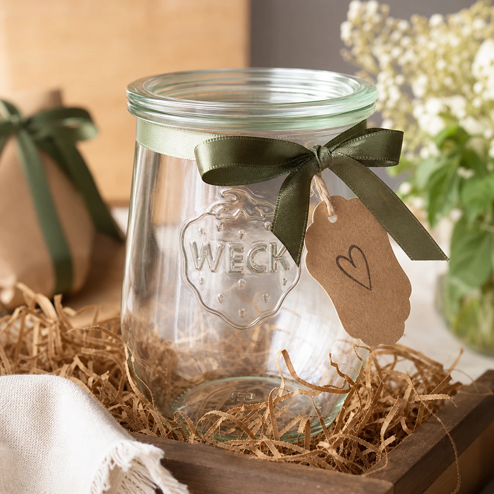 1062ml bocal tulipe avec bouchon en verre WECK RR100 WECK Bocal tulipe 1062ml RR100 Couvercle en verre Emballage cadeau Ruban vert Pendentif Matériel de bricolage Décoration