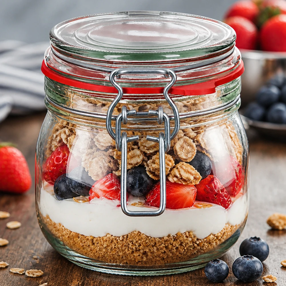 Pot à conserves de 634 ml avec fermeture à étrier parfait pour les overnight oats et les créations de muesli