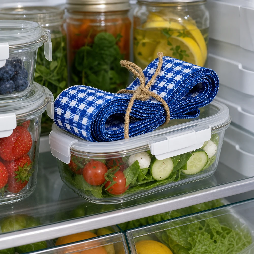 Ruban en tissu bleu et blanc pour la décoration, 300 cm Ruban de tissu bleu et blanc 300cm décoratif dans le réfrigérateur sur la boîte à salade entre les légumes et les bocaux de conserve