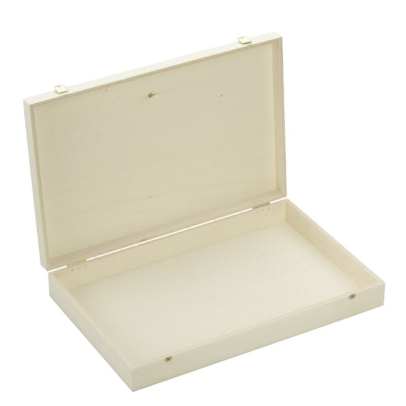 Boîte en bois avec couvercle à charnière 40x26x6cm (peuplier contreplaqué) Boîte en bois avec couvercle à charnière 40x26x6cm (peuplier contreplaqué)
