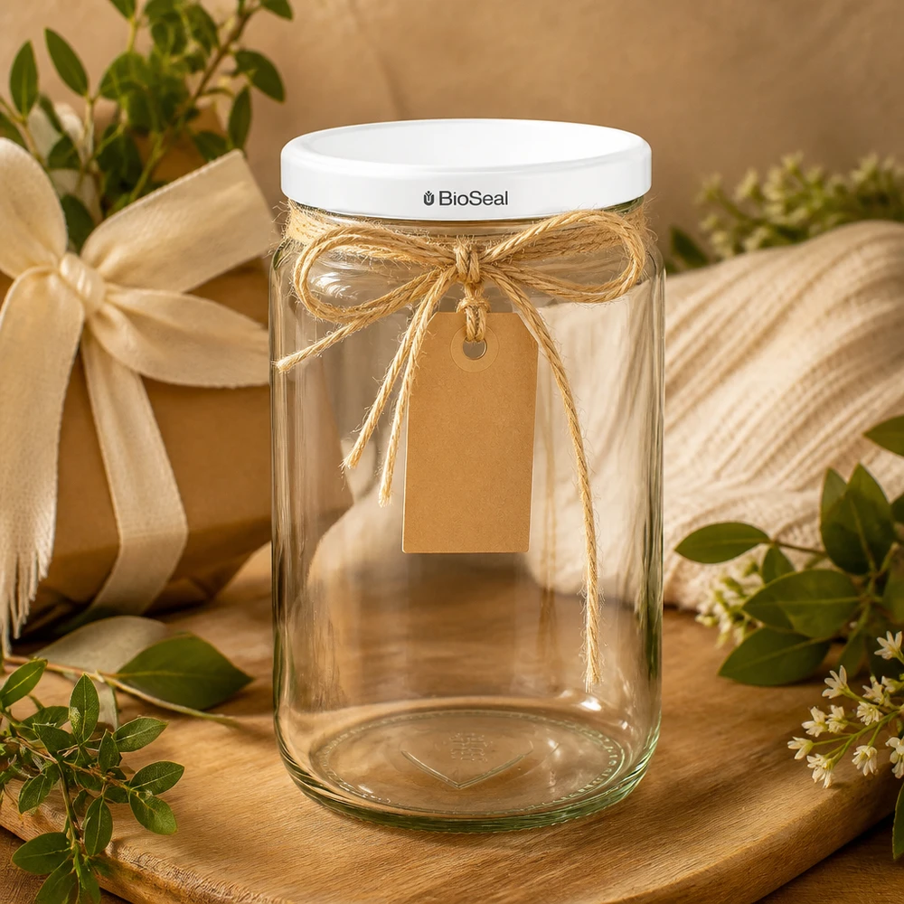 UNiTWIST Runda795 Emballage cadeau avec nœud en raphia et étiquette en papier kraft - emballage décoratif en verre