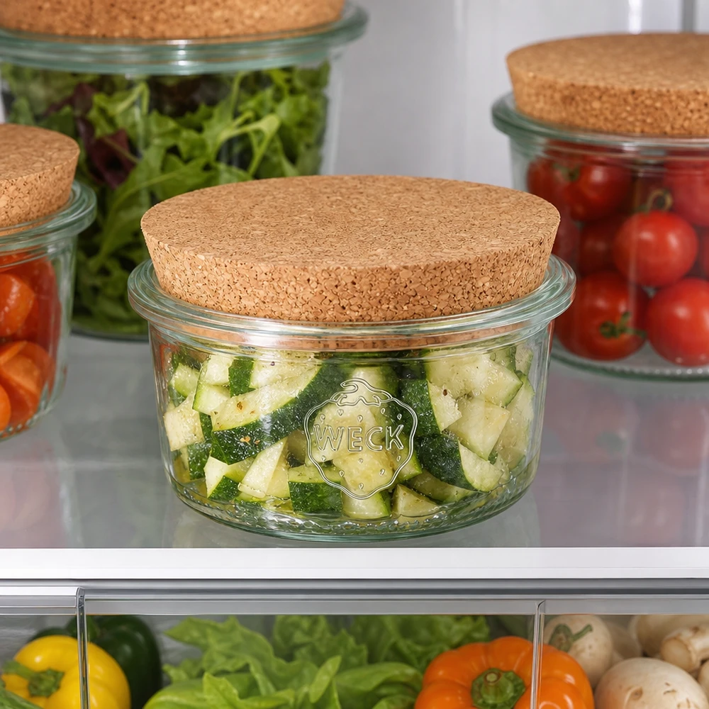 165ml bocal conique WECK RR80 avec bouchon nature WECK Bocal 165ml RR80 Couvercle en liège Réfrigérateur Légumes Concombres Tomates Salade Conservation fraîche Meal Prep