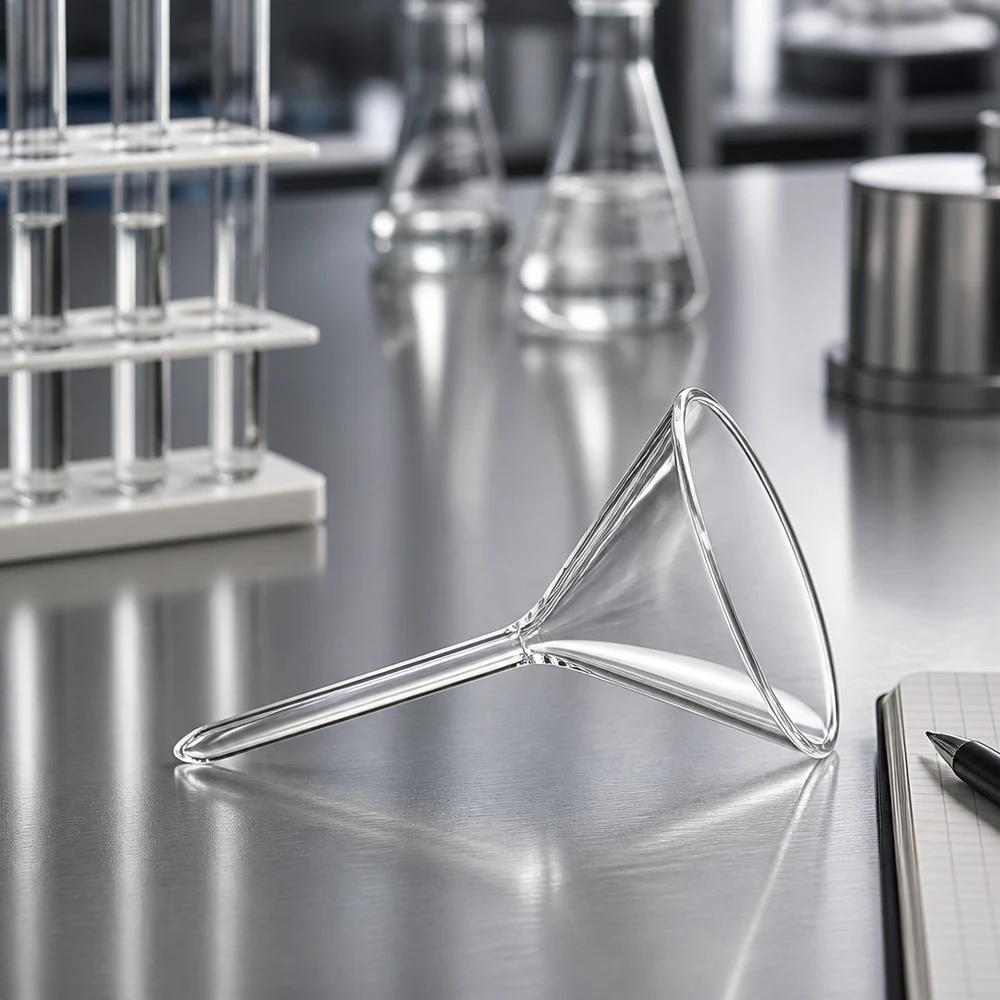 Entonnoir de laboratoire à manche court en verre borosilicaté 55mm de diamètre pour un transvasement précis