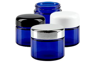 Pots en verre bleu